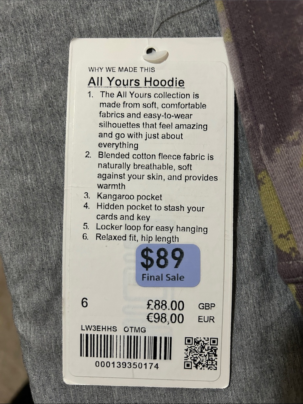 lululemon athletica Olive, purple & Gray Tie-Dye Cowl Hoodie Size 6 - Picture 6 of 6